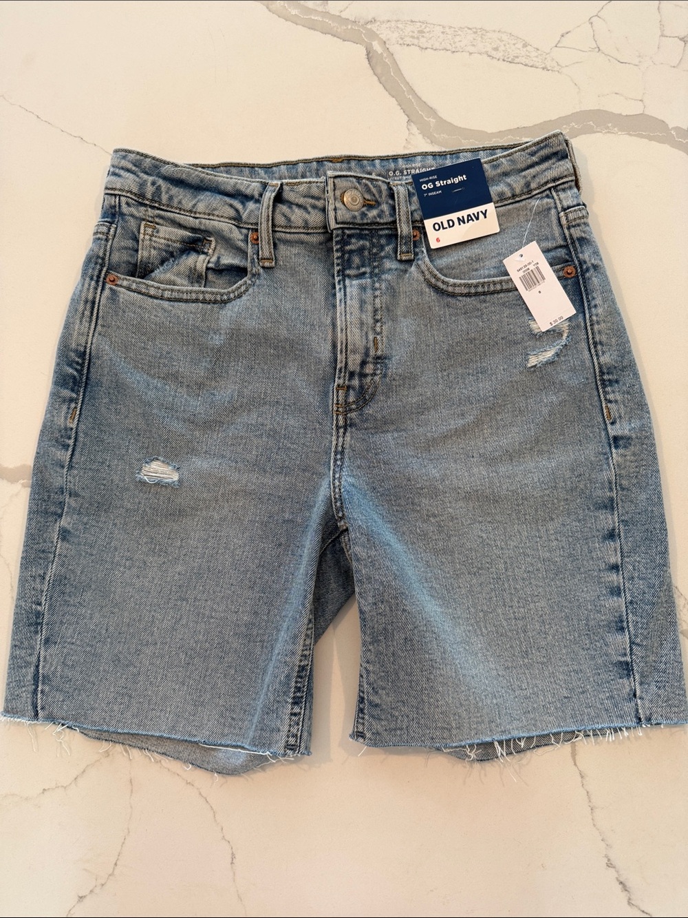 Old Navy — High-Rise OG Straight Distressed Denim Jean Shorts
